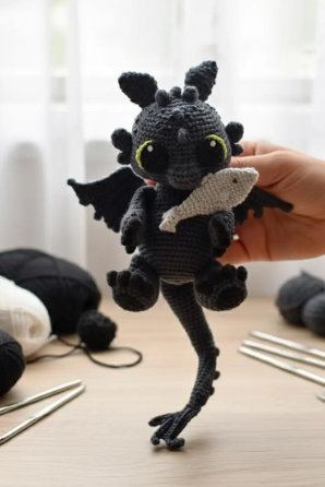Black Dragon Amigurumi Crochet Pattern, Fantasy Monster Toy (PDF Download)